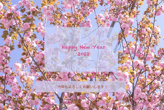 八重桜デザイン年賀状2022
